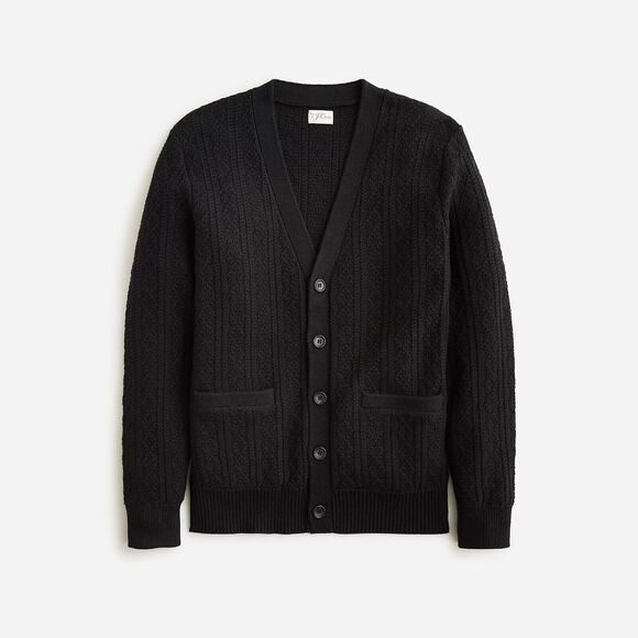 J.Crew Men's Heritage Cotton Pointelle Stitch Cardigan Sweater Black L NEW NWT - Picture 1 of 4